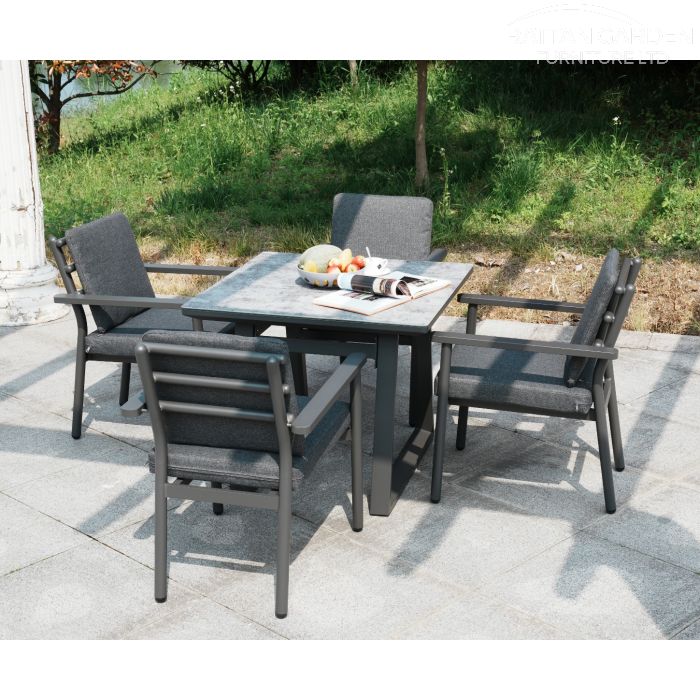 Brabazon Aluminium 4 Seat Dining Set with Ceramic Glass Patterned Table Top