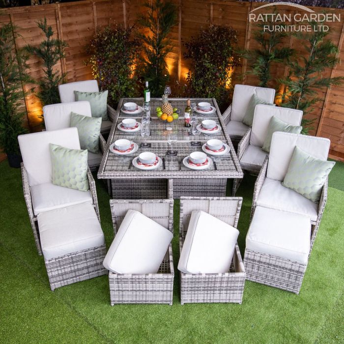 Rattan Champagne 6 Seat Cube With 4 Storage Footstools