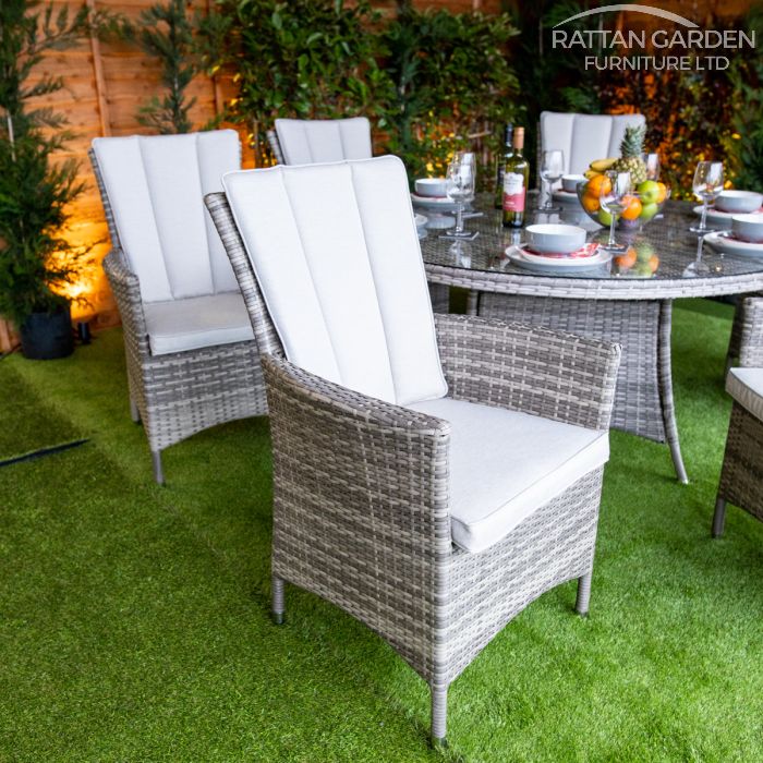 Rattan Champagne Atlanta Round 6 Seat Dining Set