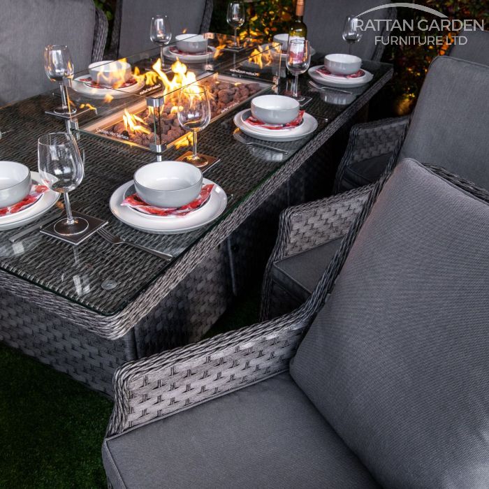 Rattan Serena Paris 8 Seat Fire Pit With 200cm Rectangular Table