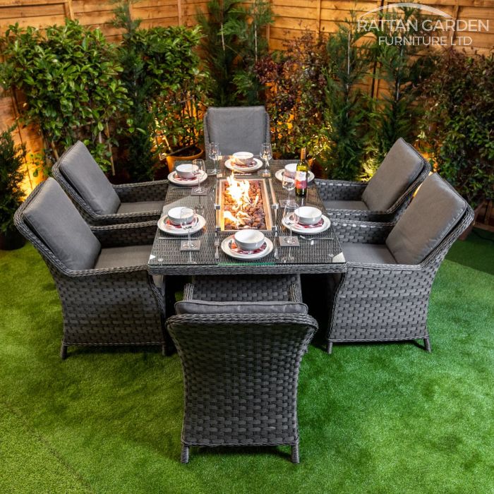 Rattan Serena Paris Rectangular 6 Seat Fire Pit Set