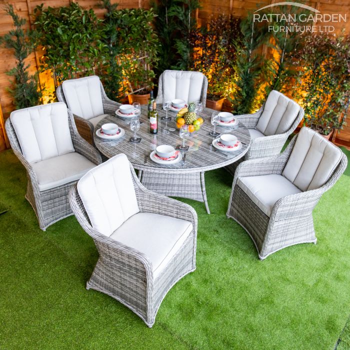 Rattan Champagne Vienna Round 6 Seat Dining Set