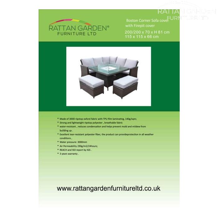 Deluxe Rain Cover for Boston rattan Corner Dining Set and Fire Pit Table