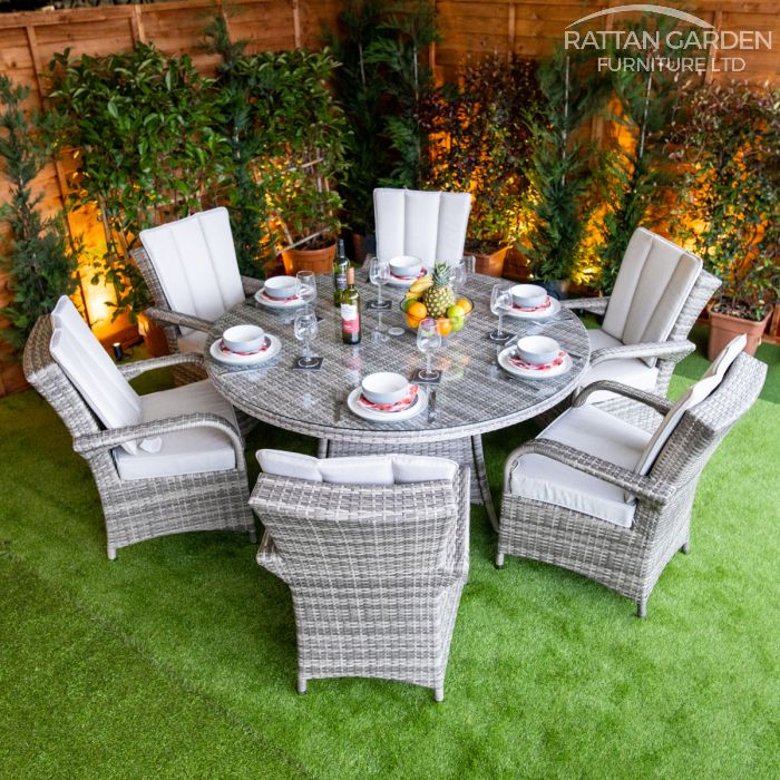 Rattan Champagne Tokyo Round 6 Seat Dining Set