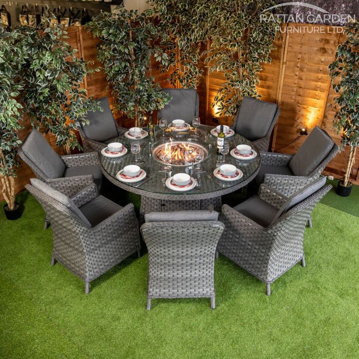 Rattan Serena Paris 8 Seat Fire Pit With 165cm Round Table