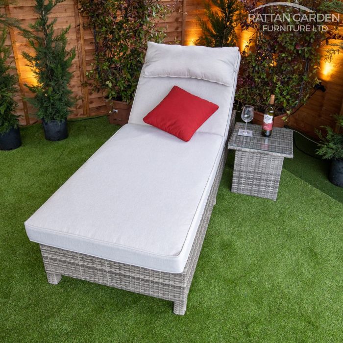 Rattan Champagne Deluxe Extra Wide Wheeled Lounger (Without Side Table)