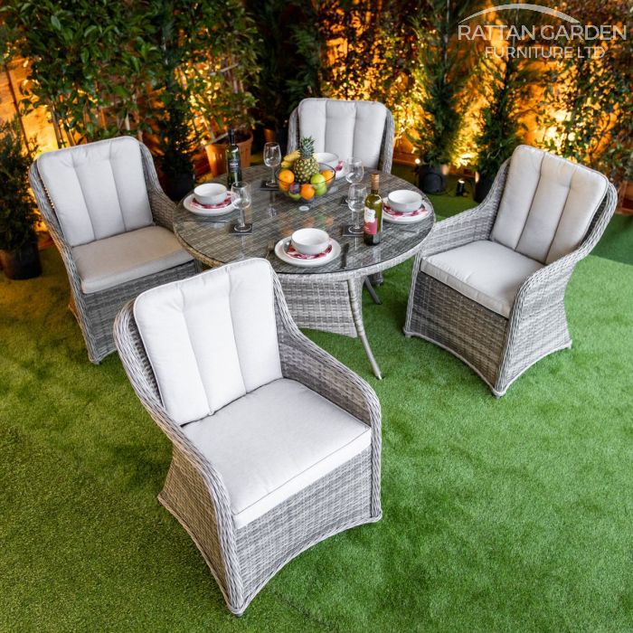 Rattan Champagne Vienna Round 4 Seat Dining Set