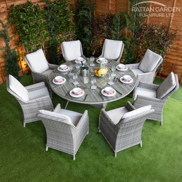 Rattan Champagne Paris Round 8 Seat Dining Set