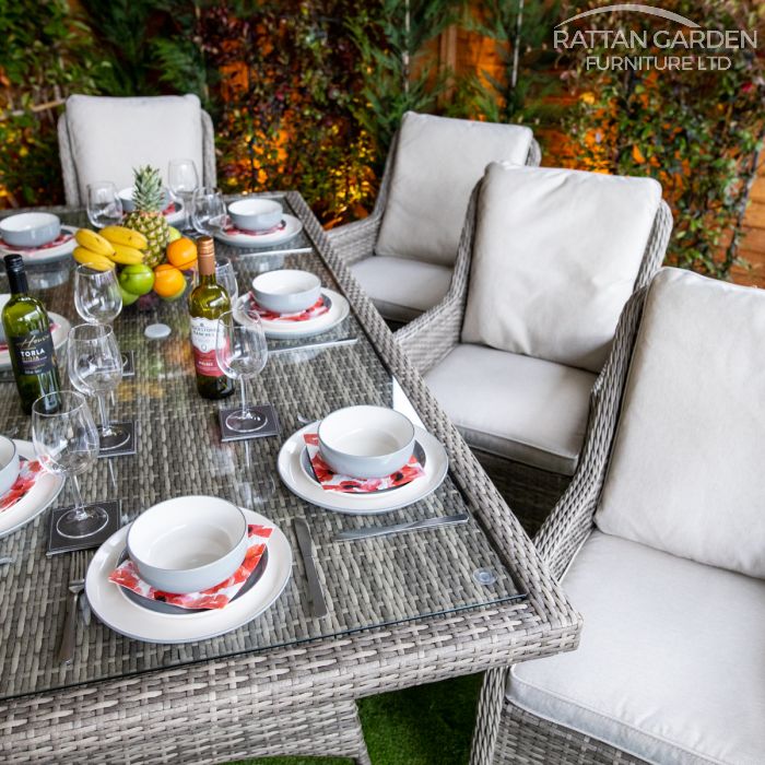 Rattan Champagne Paris Rectangular 8 Seat Dining Set