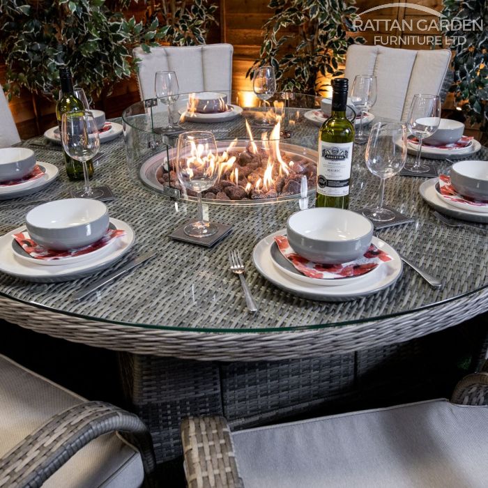 Rattan Champagne Tokyo 8 Seat Fire Pit With 165cm Round Table