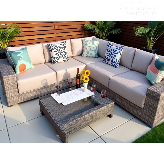 Prague Champagne Rattan Corner Sofa Set