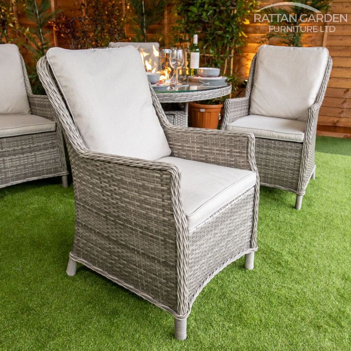 Rattan Champagne Paris Round 4 Seat Fire Pit Set