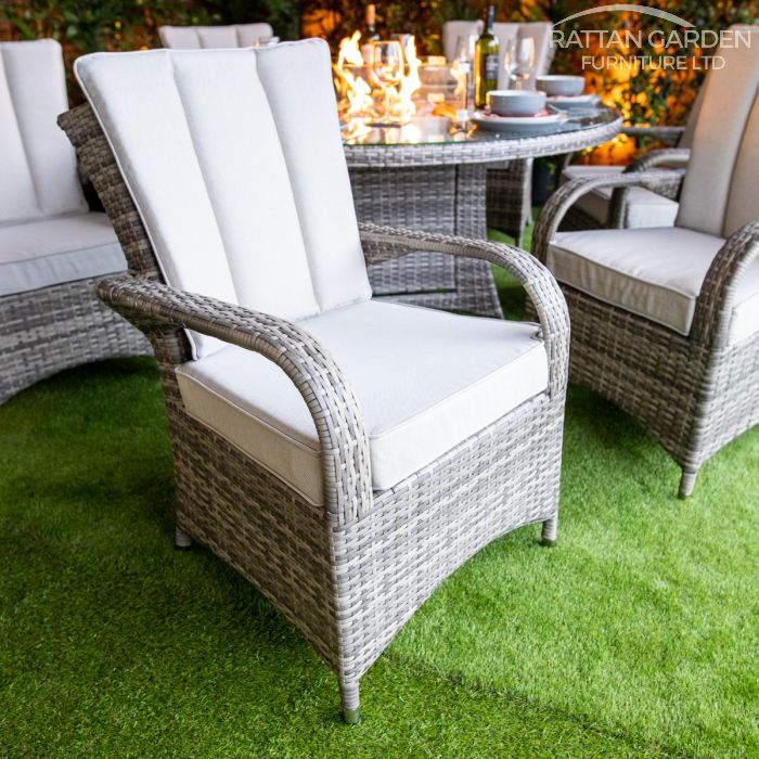 Rattan Champagne Tokyo Round 6 Seat Fire Pit Set
