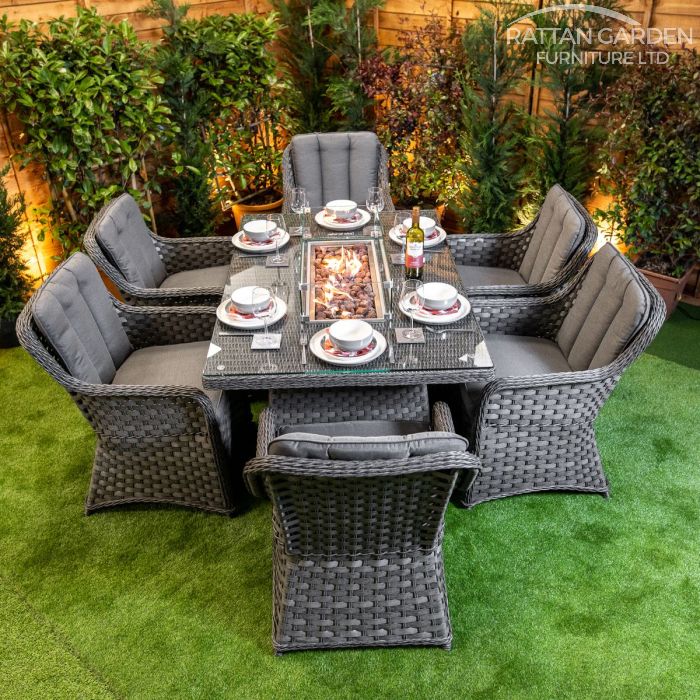 Rattan Serena Vienna Rectangular 6 Seat Fire Pit Set
