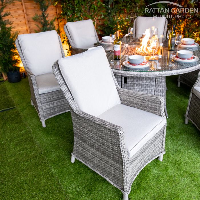 Rattan Champagne Paris Round 6 Seat Fire Pit Set