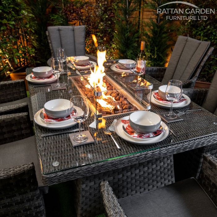 Rattan Serena Atlanta Rectangular 6 Seat Fire Pit Set
