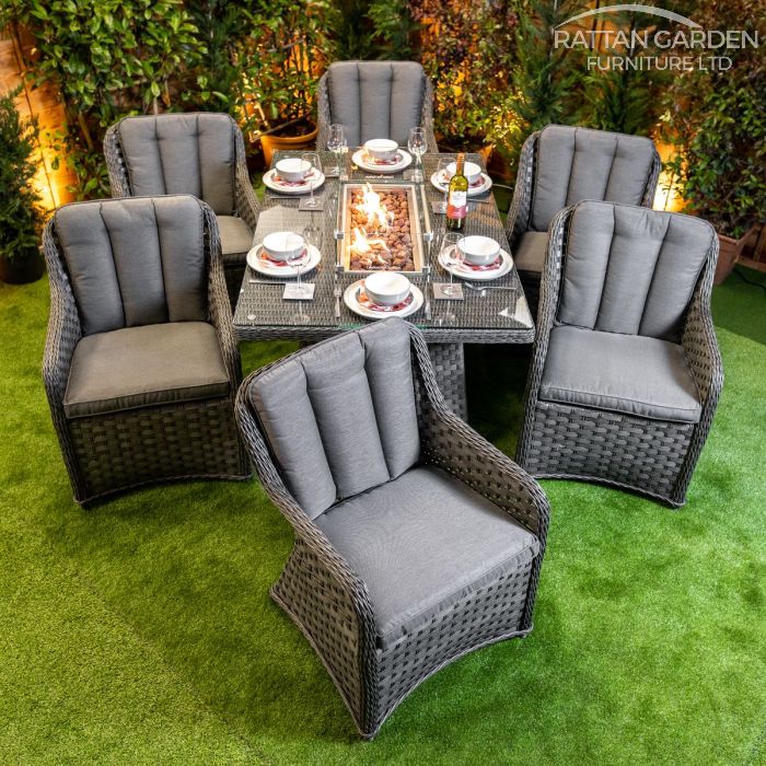 Rattan Serena Vienna Rectangular 6 Seat Fire Pit Set