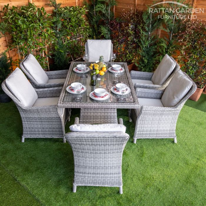 Rattan Champagne Paris Rectangular 6 Seat Dining Set