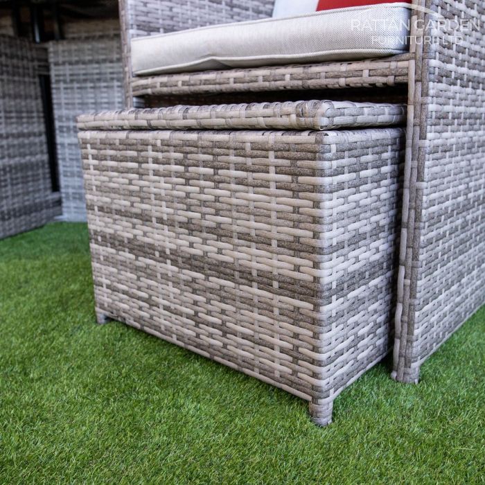 Rattan Champagne 4 seat Cube With 4 Storage Footstools