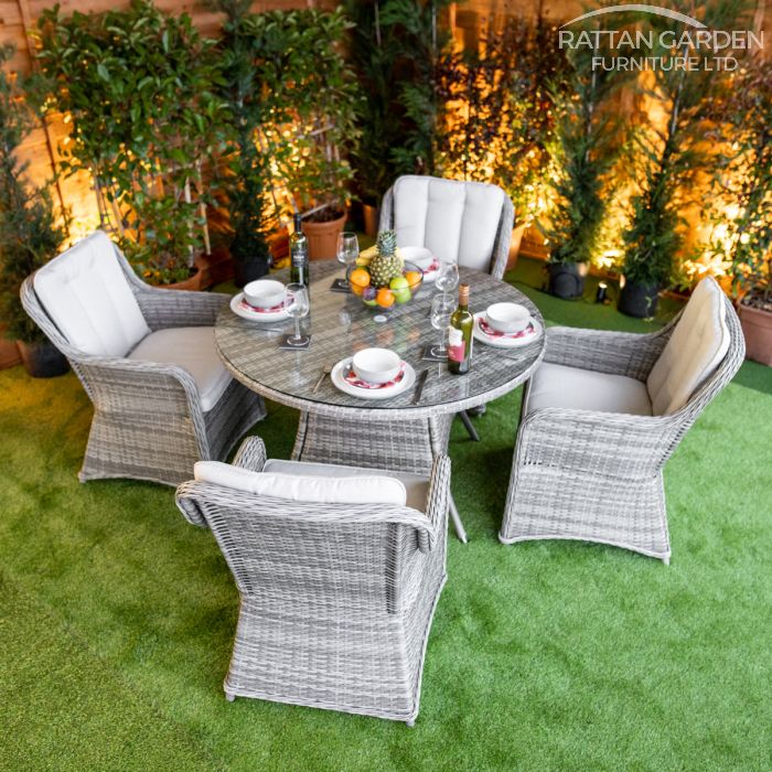Rattan Champagne Vienna Round 4 Seat Dining Set