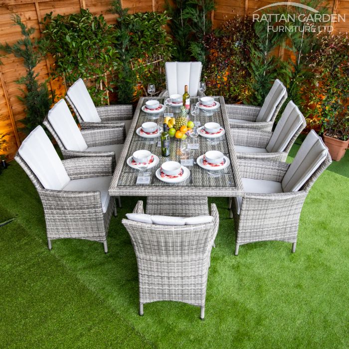 Rattan Champagne Atlanta Rectangular 8 Seat Dining Set