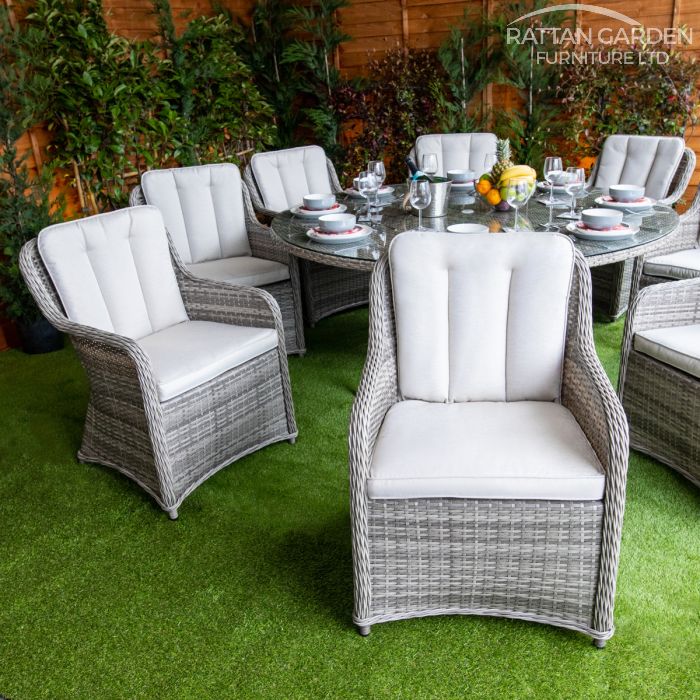 Rattan Champagne Vienna Round 8 Seat Dining Set
