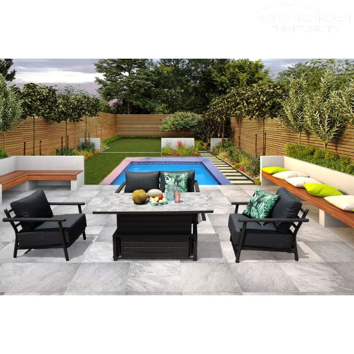 Brabazon Aluminium 4 Seat 4 Piece Sofa Set with Patterned Rising Table