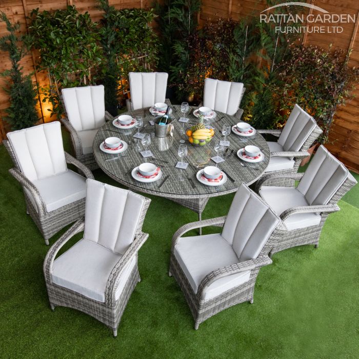 Rattan Champagne Tokyo Round 8 Seat Dining Set