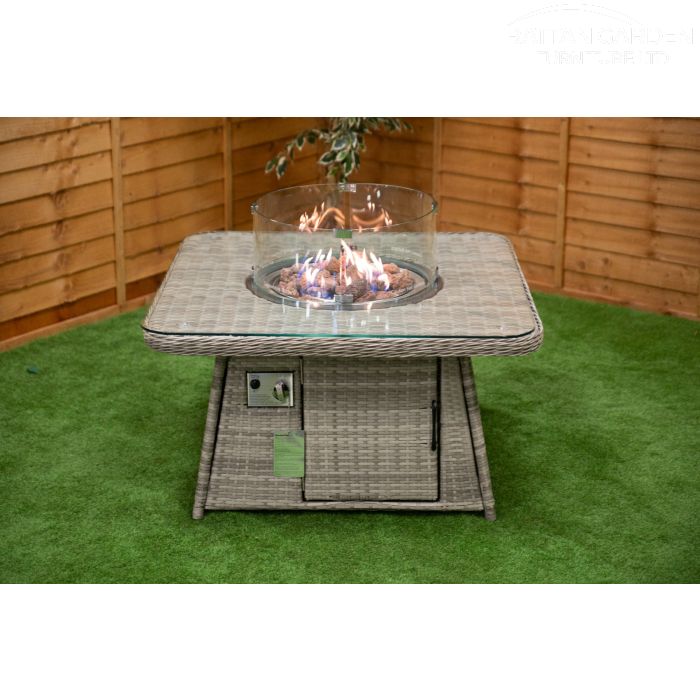 Champagne Square rattan Fire Pit Coffee Table with Rounded Corners