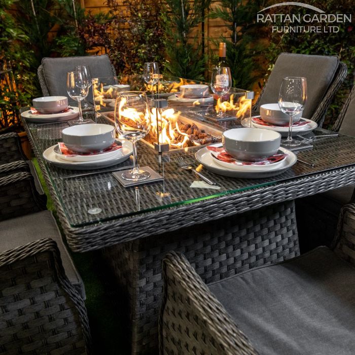 Rattan Serena Paris Rectangular 6 Seat Fire Pit Set