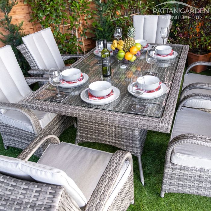 Rattan Champagne Tokyo Rectangular 6 Seat Dining Set