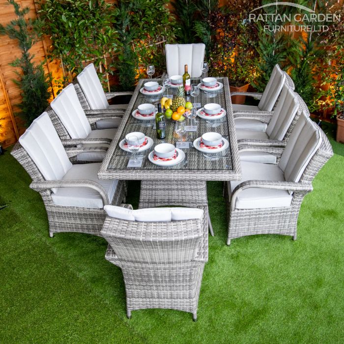 Rattan Champagne Tokyo Rectangular 8 Seat Dining Set