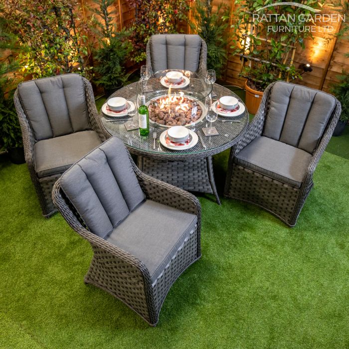 Rattan Serena Vienna Round 4 Seat Fire Pit Dining Set