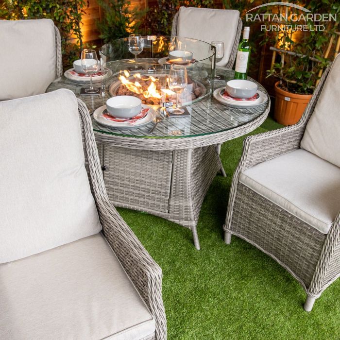 Rattan Champagne Paris Round 4 Seat Fire Pit Set