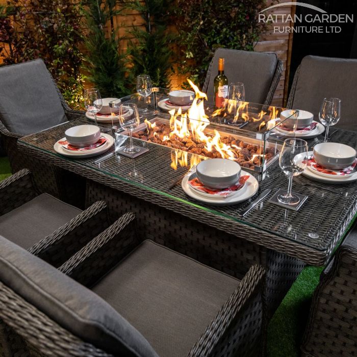 Rattan Serena Paris Rectangular 6 Seat Fire Pit Set