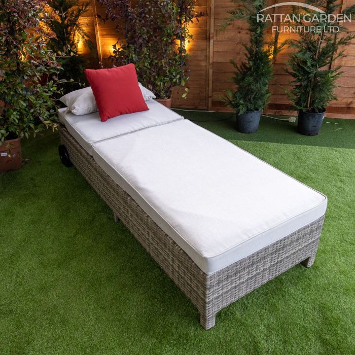 Rattan Champagne Deluxe Extra Wide Wheeled Lounger (Without Side Table)