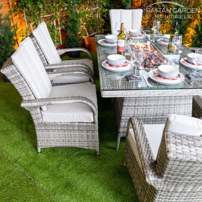 Rattan Champagne Tokyo Rectangular 6 Seat Fire Pit Set