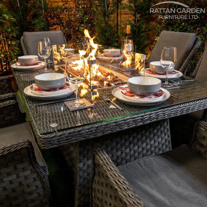 Rattan Serena Paris Rectangular 6 Seat Fire Pit Set