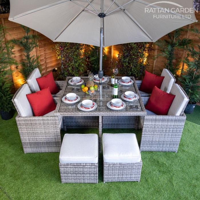 Rattan Champagne 4 seat Cube With 4 Storage Footstools