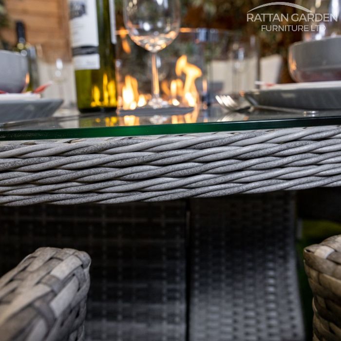 Rattan Champagne Atlanta 8 Seat Fire Pit With 165cm Round Table