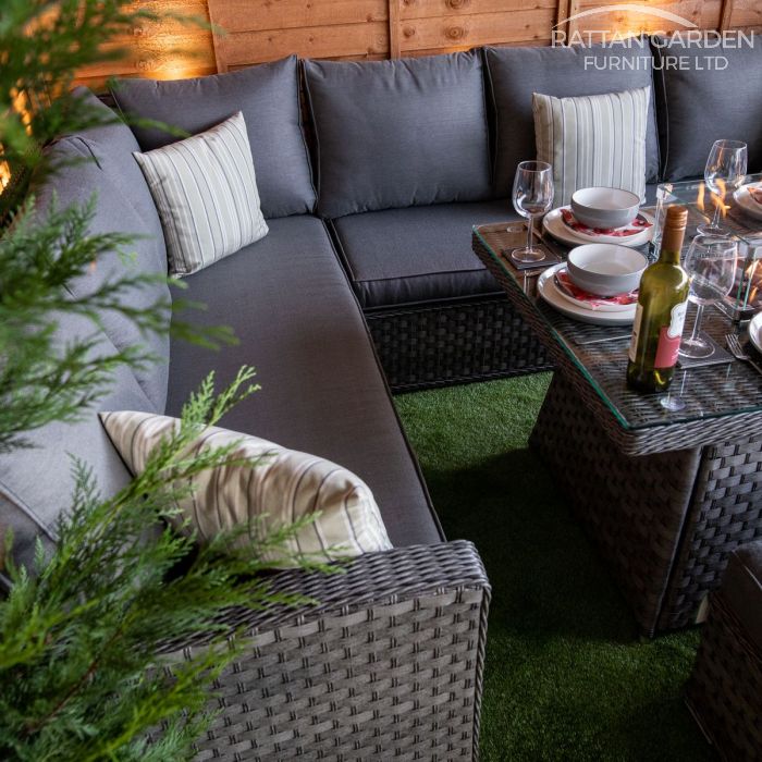 Serena Hampton Corner Rattan Dining Set with Fire Pit