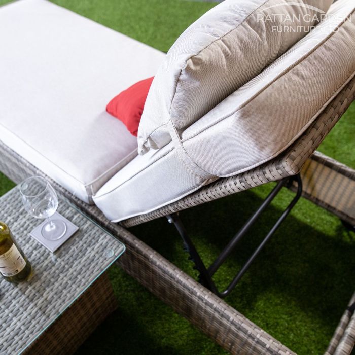 Rattan Champagne Deluxe Extra Wide Wheel Lounger Set of 2 ( Without Side Table )
