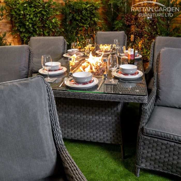 Rattan Serena Paris Rectangular 6 Seat Fire Pit Set
