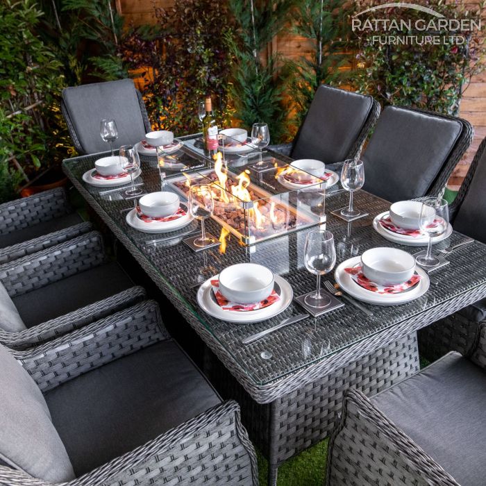 Rattan Serena Paris 8 Seat Fire Pit With 200cm Rectangular Table