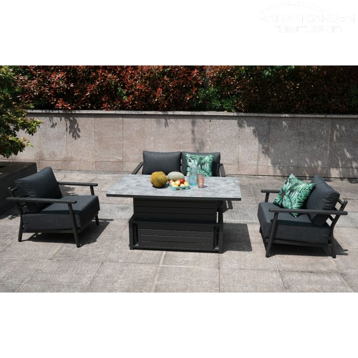Brabazon Aluminium 4 Seat 4 Piece Sofa Set with Patterned Rising Table