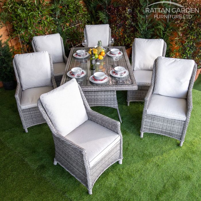 Rattan Champagne Paris Rectangular 6 Seat Dining Set