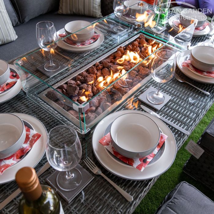 Serena Hampton Corner Rattan Dining Set with Fire Pit