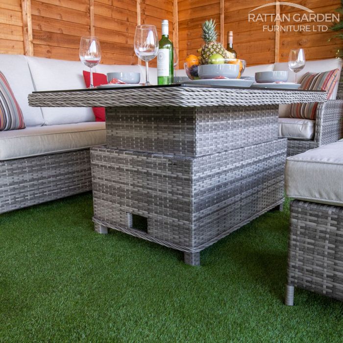 Rattan Champagne Canterbury Rectangular Rising Table Corner Set