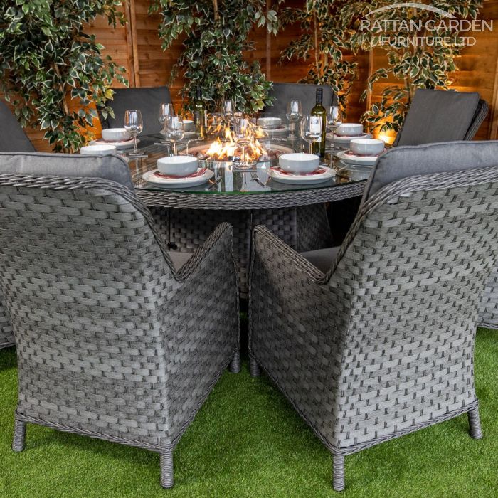 Rattan Serena Paris 8 Seat Fire Pit With 165cm Round Table