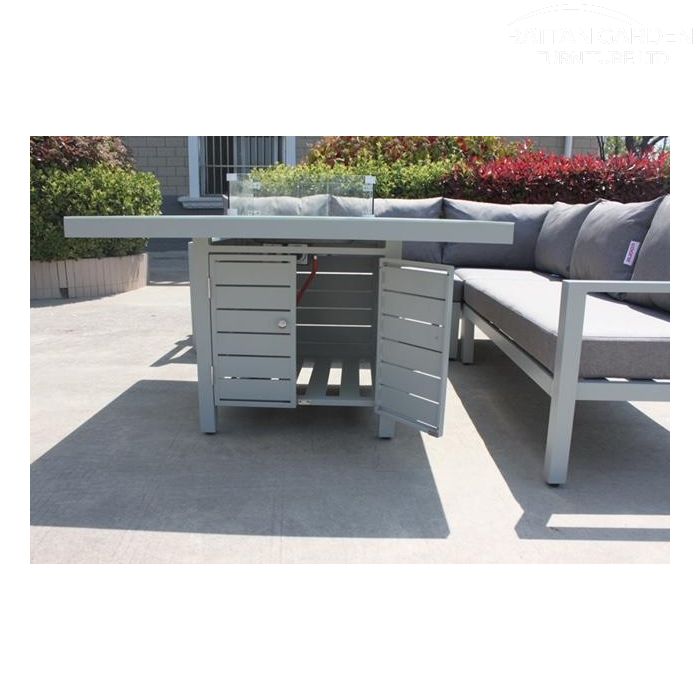 Monroe Aluminium Corner Rattan Dining Set With Fire Pit